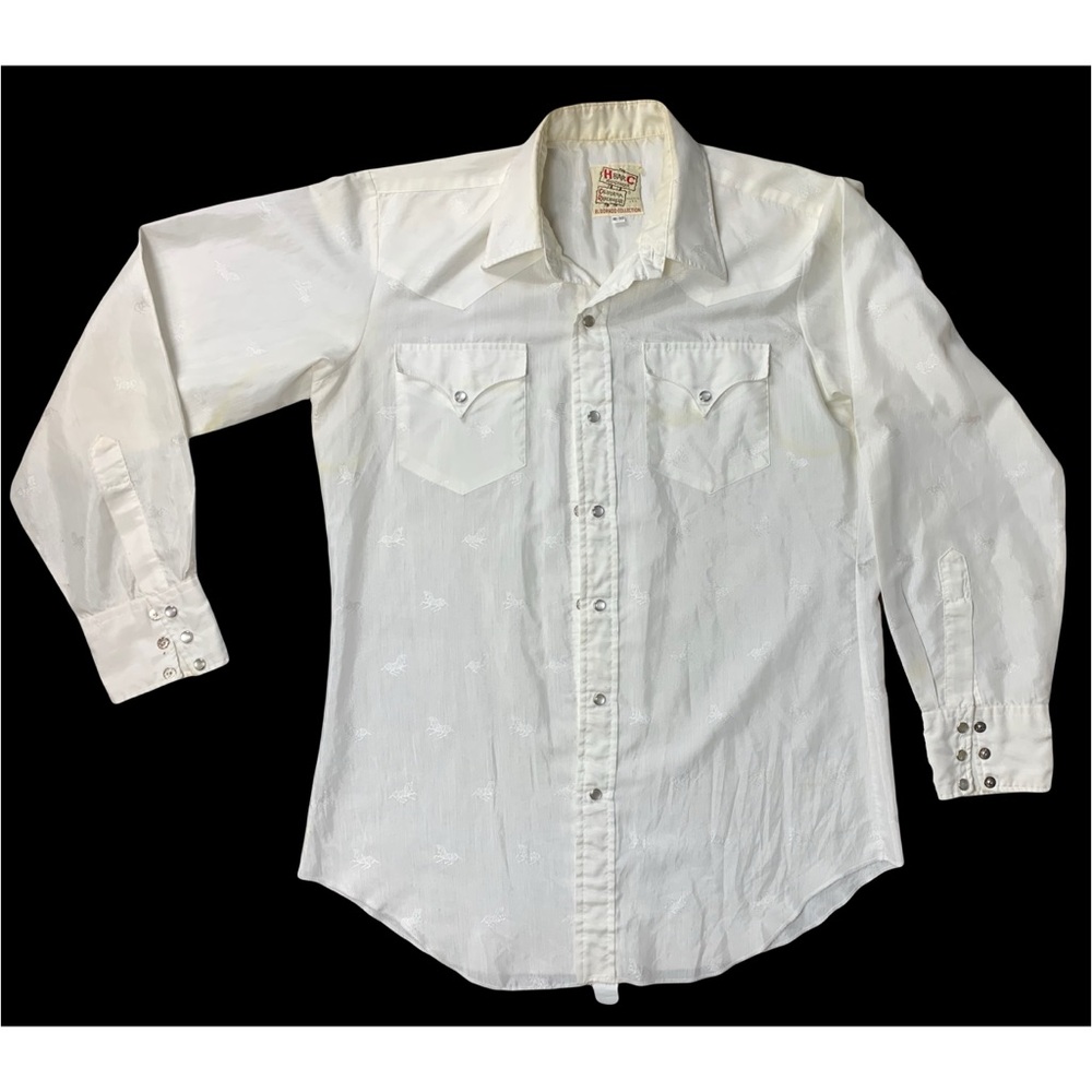 Vintage Western Shirt Horse Print White Pearl Snap H Bar C California Ranch Wear